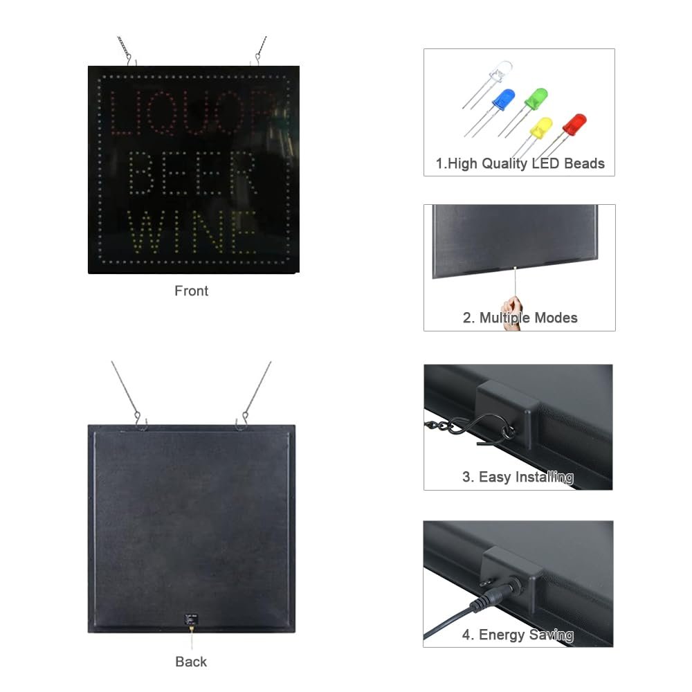 LED Liquor Beer Wine Sign, 16"x16" - Image 3