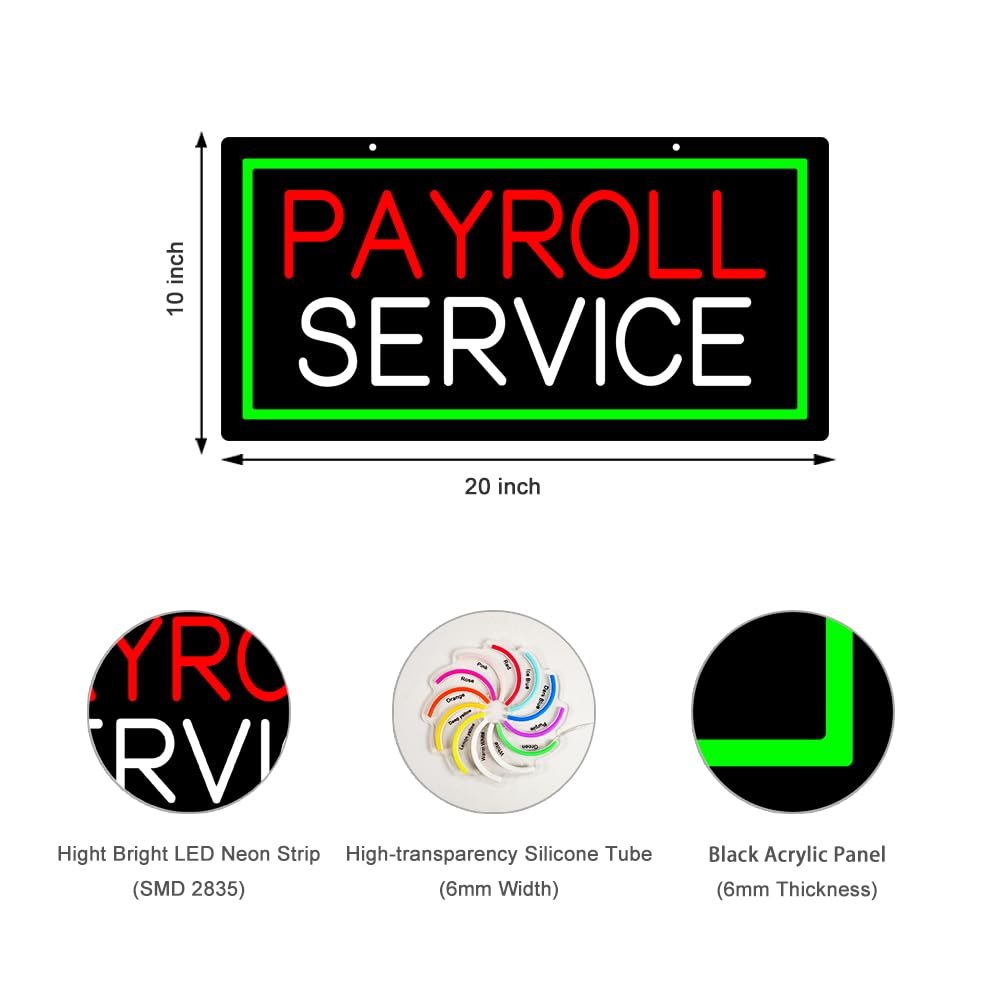 LED Payroll Service Neon Sign, 20"x10" - Image 2