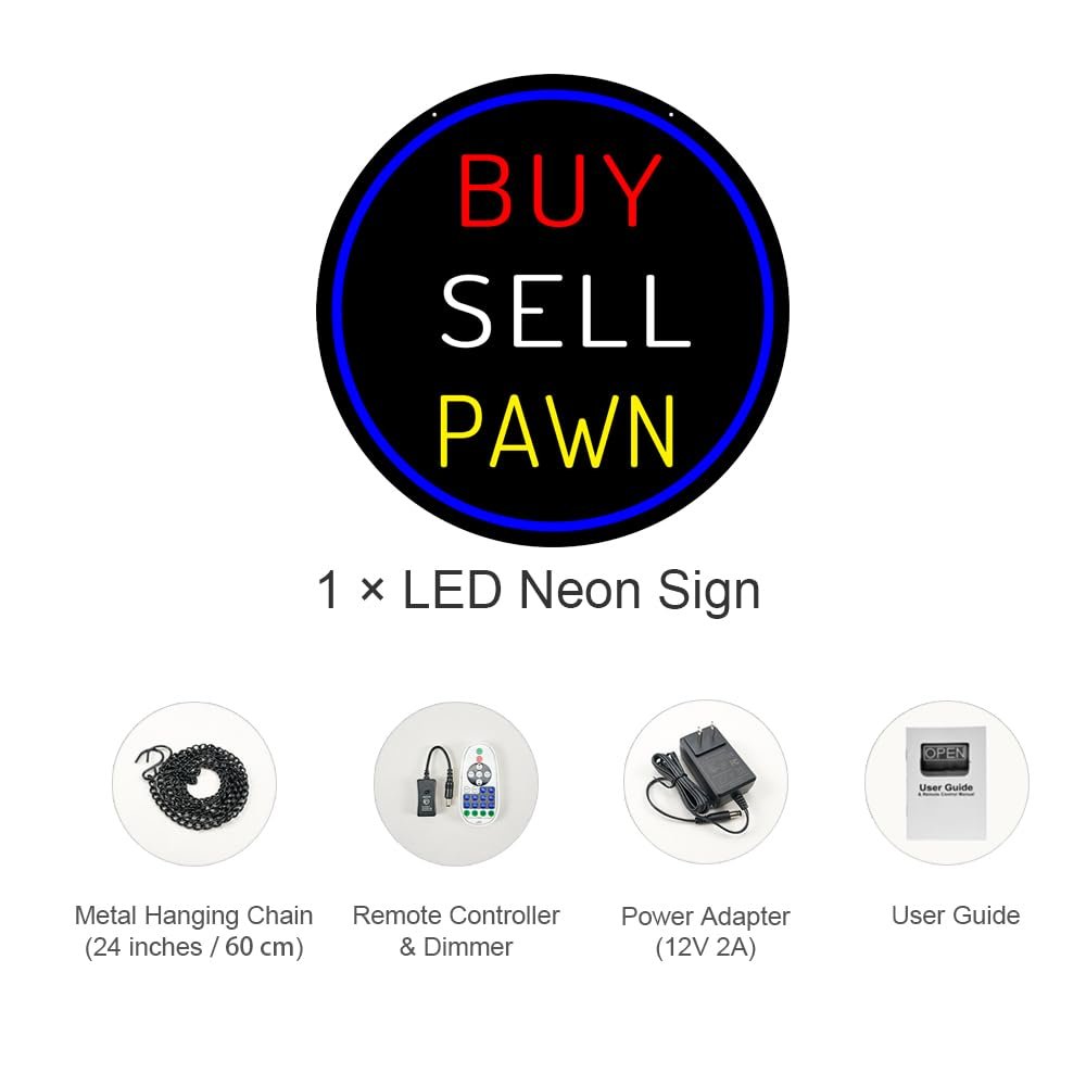 LED Buy Sell Pawn Neon Sign, 16"×16" - Image 3