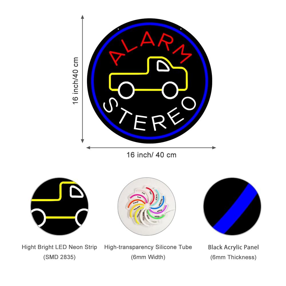 LED Alarm Stereo Neon Sign, 16"x16" - Image 2