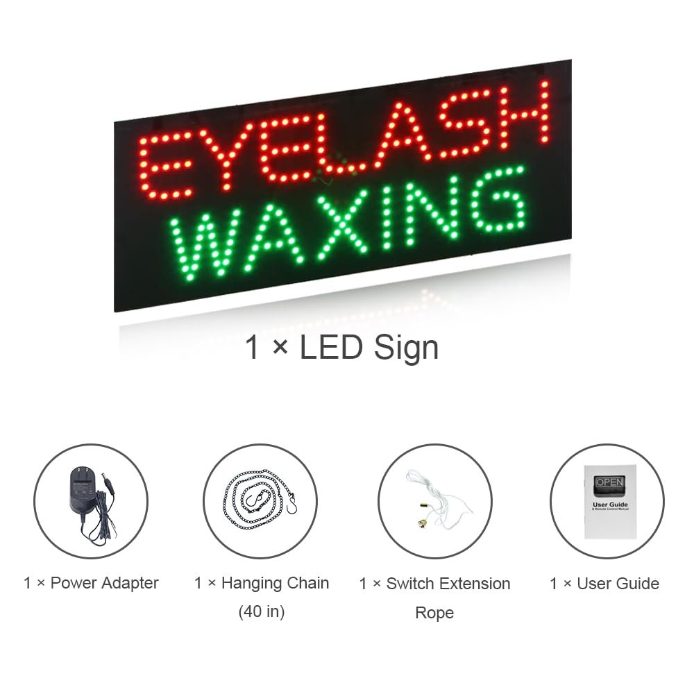 LED Eyelash Waxing Sign, 27"x11" - Image 7