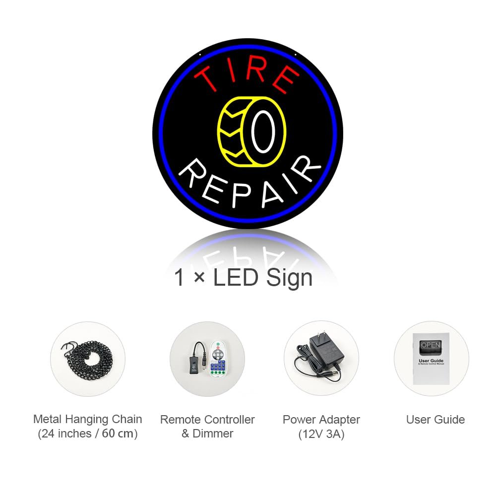 LED Tire Repair Neon Sign, 16"x16" - Image 3