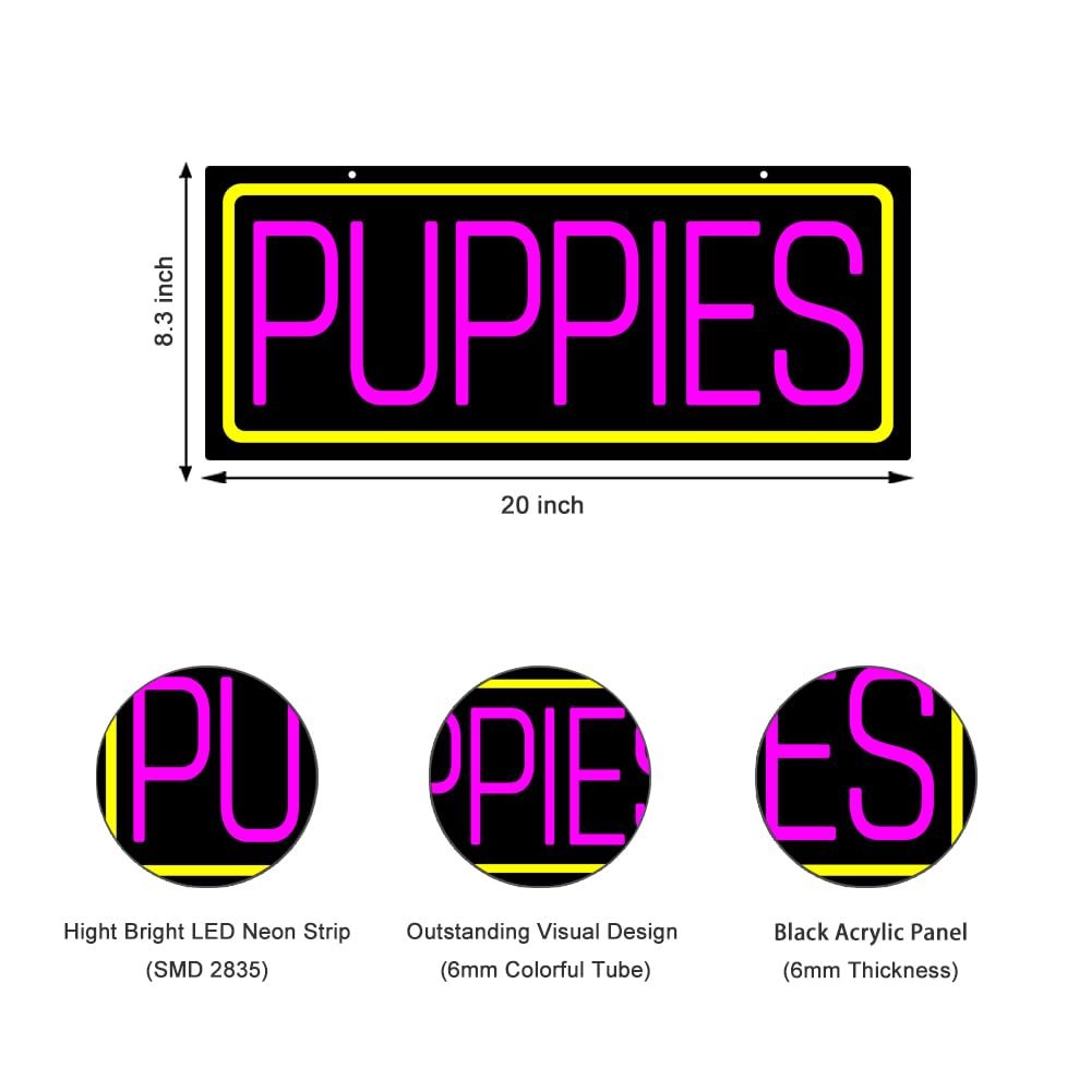 LED Puppies Neon Sign, 20"x8.3" - Image 3