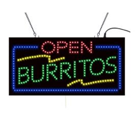 LED Open Burritos Sign, 24″×12″
