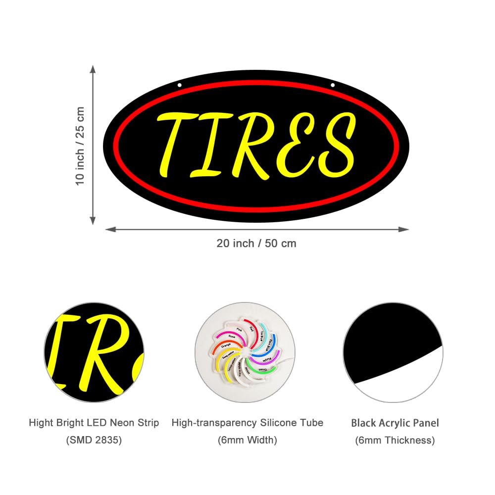 LED Tires Neon Sign, 20"x10" - Image 3