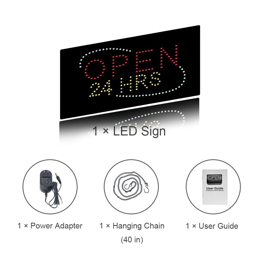 LED Open 24 HRS Sign, 19"×9.5" - Image 6