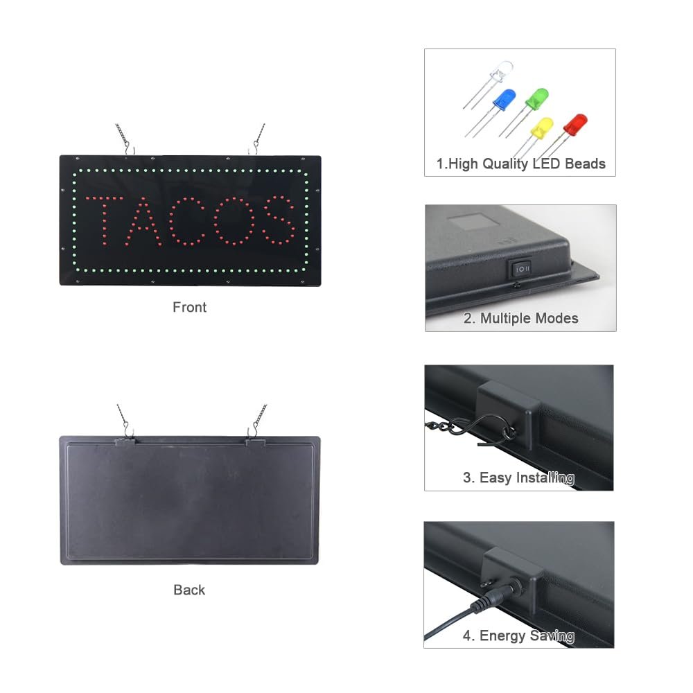 LED Tacos Sign, 19"x9.5" - Image 3