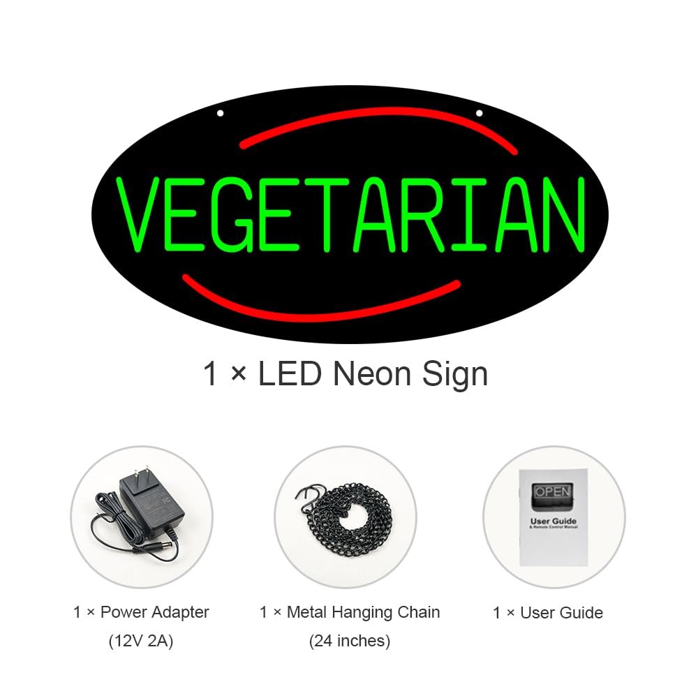LED Vegetarian Neon Sign, 24"x12" - Image 4
