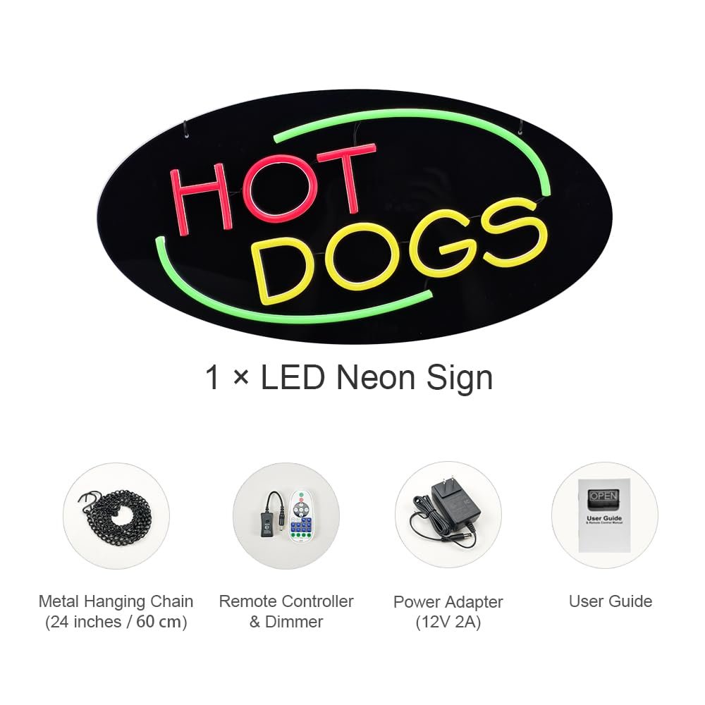 LED Hot Dogs Neon Sign, 20"x10" - Image 4
