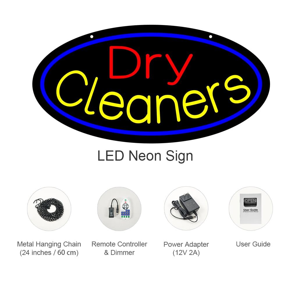 LED Dry Cleaners Neon Sign, 24"x12" - Image 3