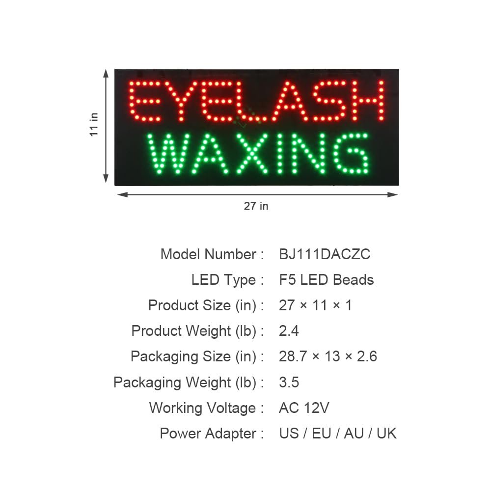 LED Eyelash Waxing Sign, 27"x11" - Image 5