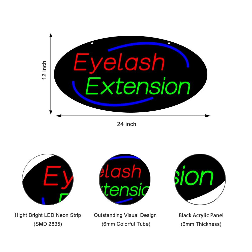 LED Eyelash Extension Neon Sign, 24"x12" - Image 3