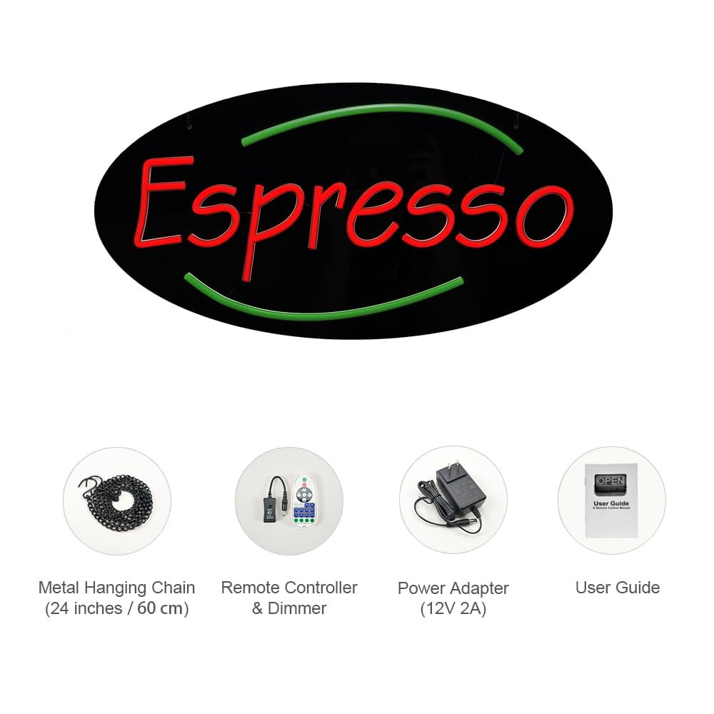 LED Espresso Neon Sign, 20"x10" - Image 5