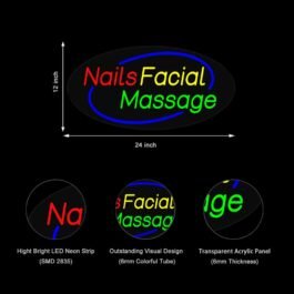 LED Nails Facial Massage Neon Sign, 24″x12″