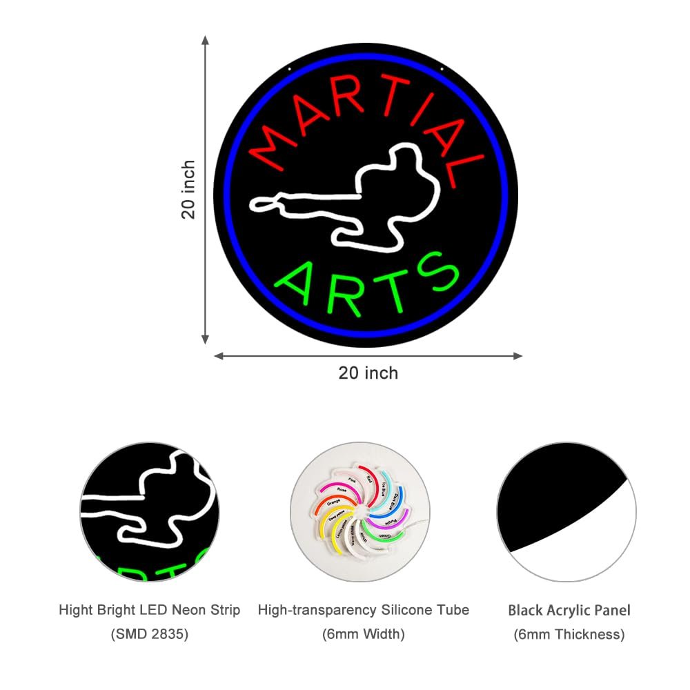 LED Martial Arts Neon Sign, 20"×20" - Image 2