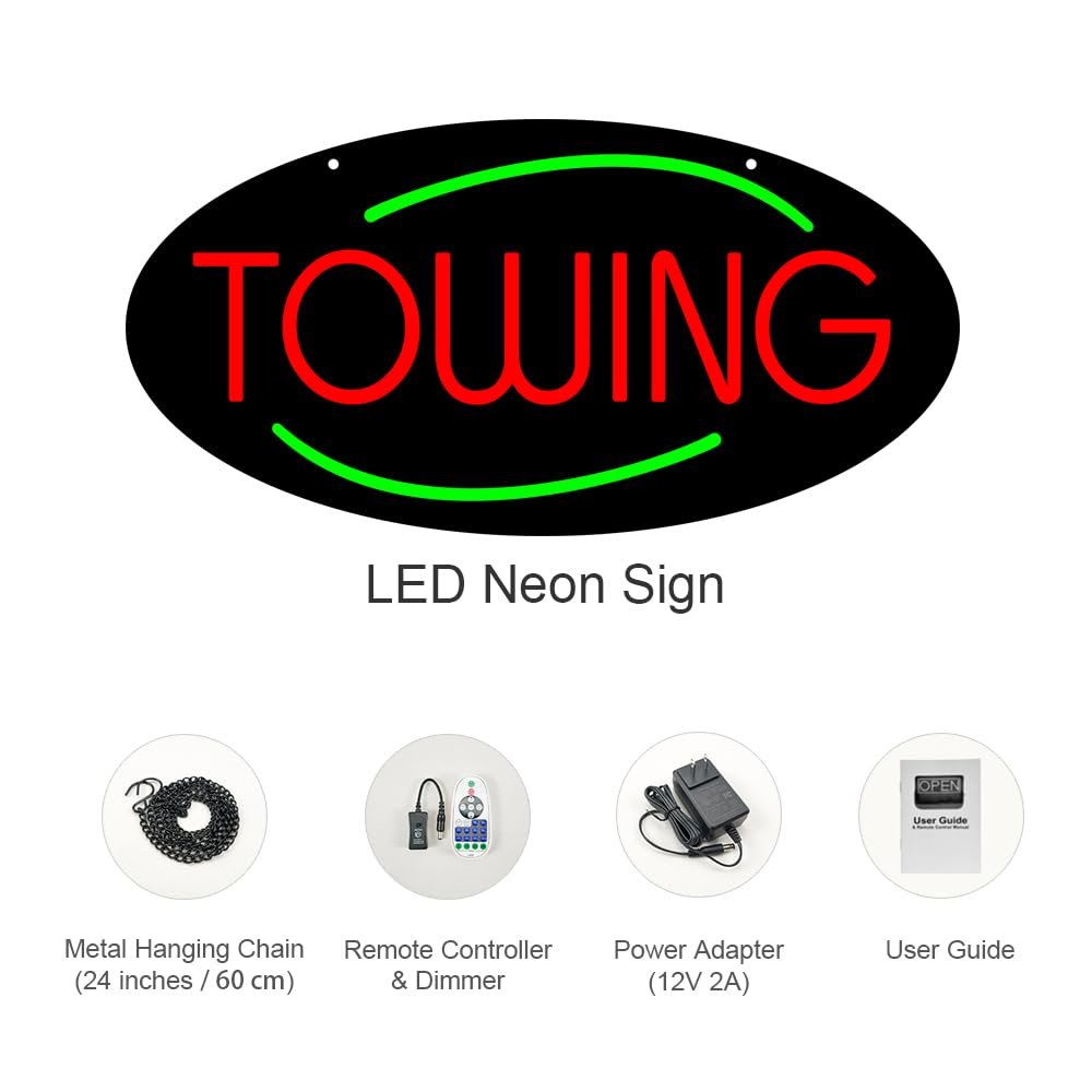 LED Towing Neon Sign, 20"x10" - Image 3