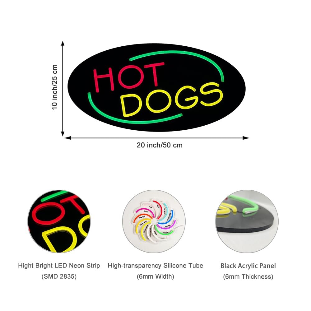 LED Hot Dogs Neon Sign, 20"x10" - Image 3