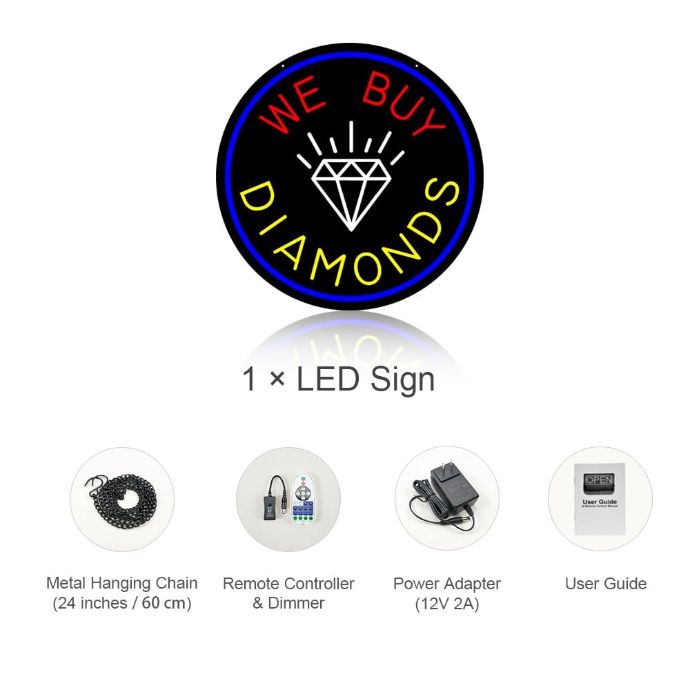 LED We Buy Diamonds Neon Sign, 20"×20" - Image 5