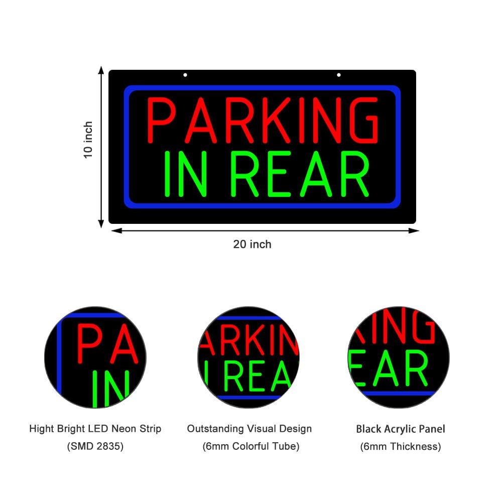 LED Parking in rear Neon Sign, 20"x10" - Image 2