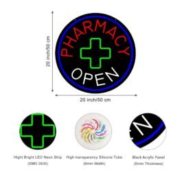 LED Pharmacy Open Neon Sign, 20″×20″