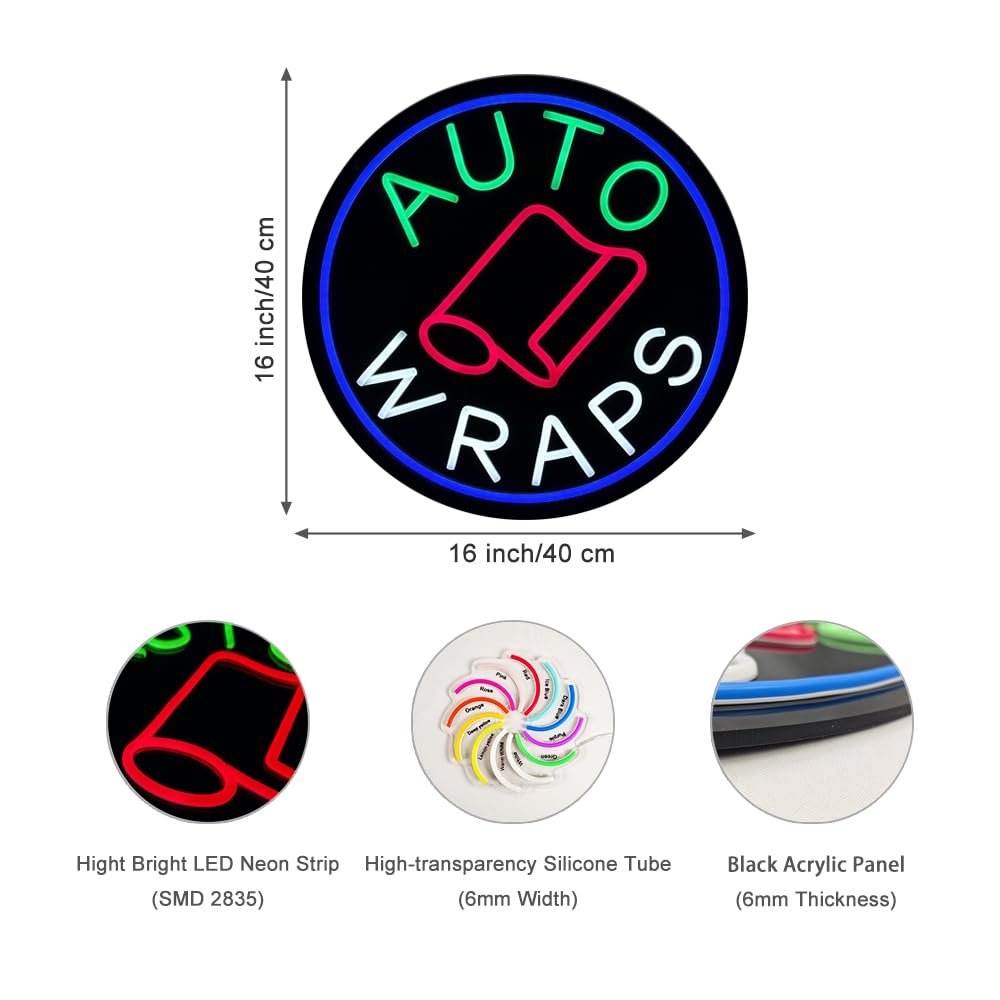 LED Auto Wraps Neon Sign, 16"x16" - Image 3