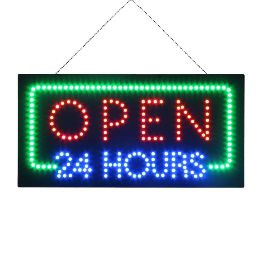 LED Open 24 Hours Sign, 19"×9.5"