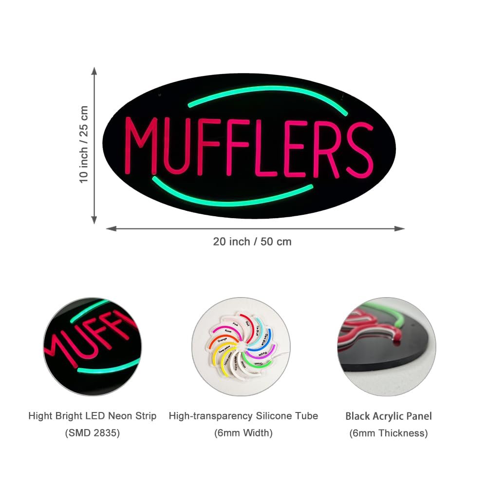 LED MUFFLERS Neon Sign, 20"x10" - Image 4