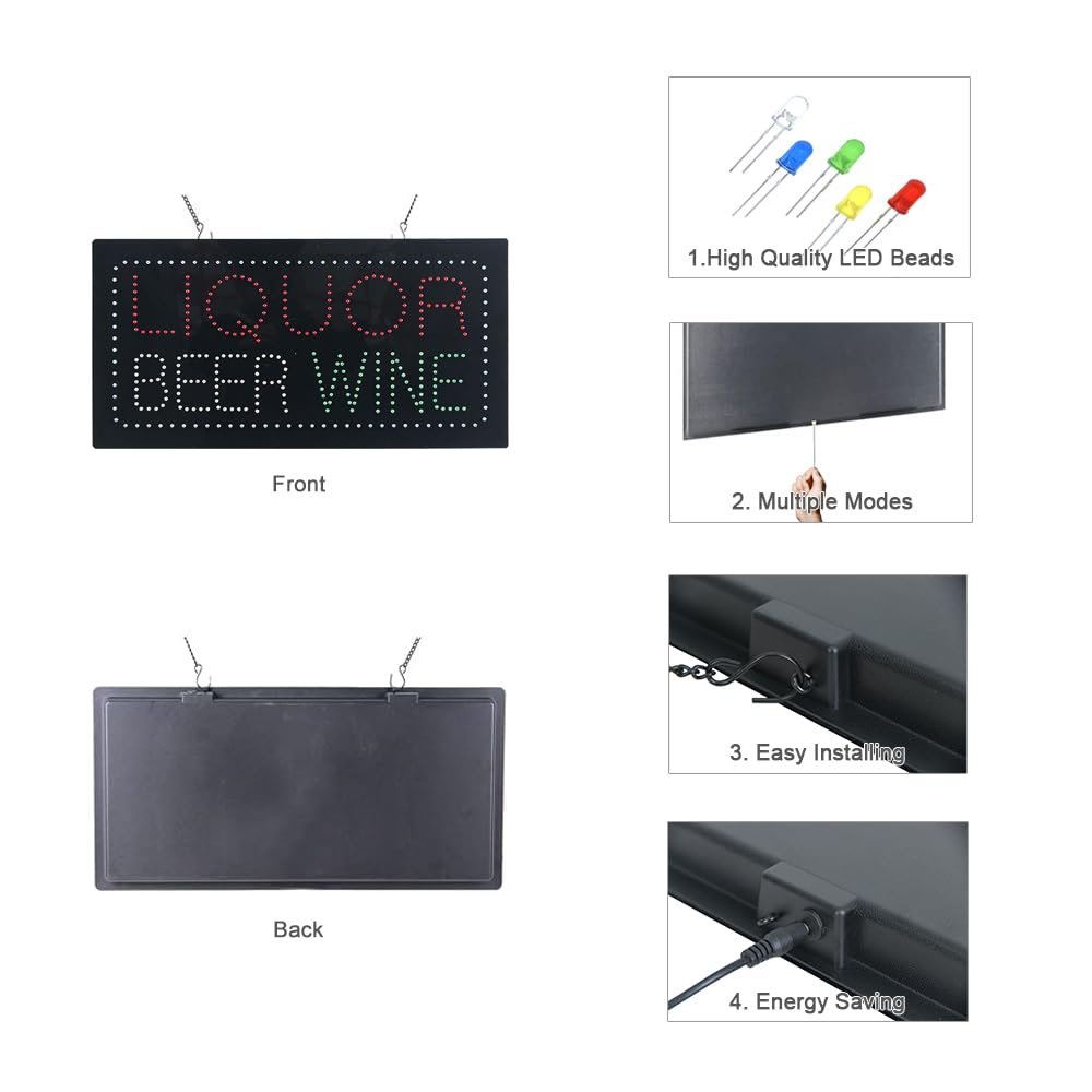 LED Liquor Wine Beer Sign, 24"x12" - Image 3