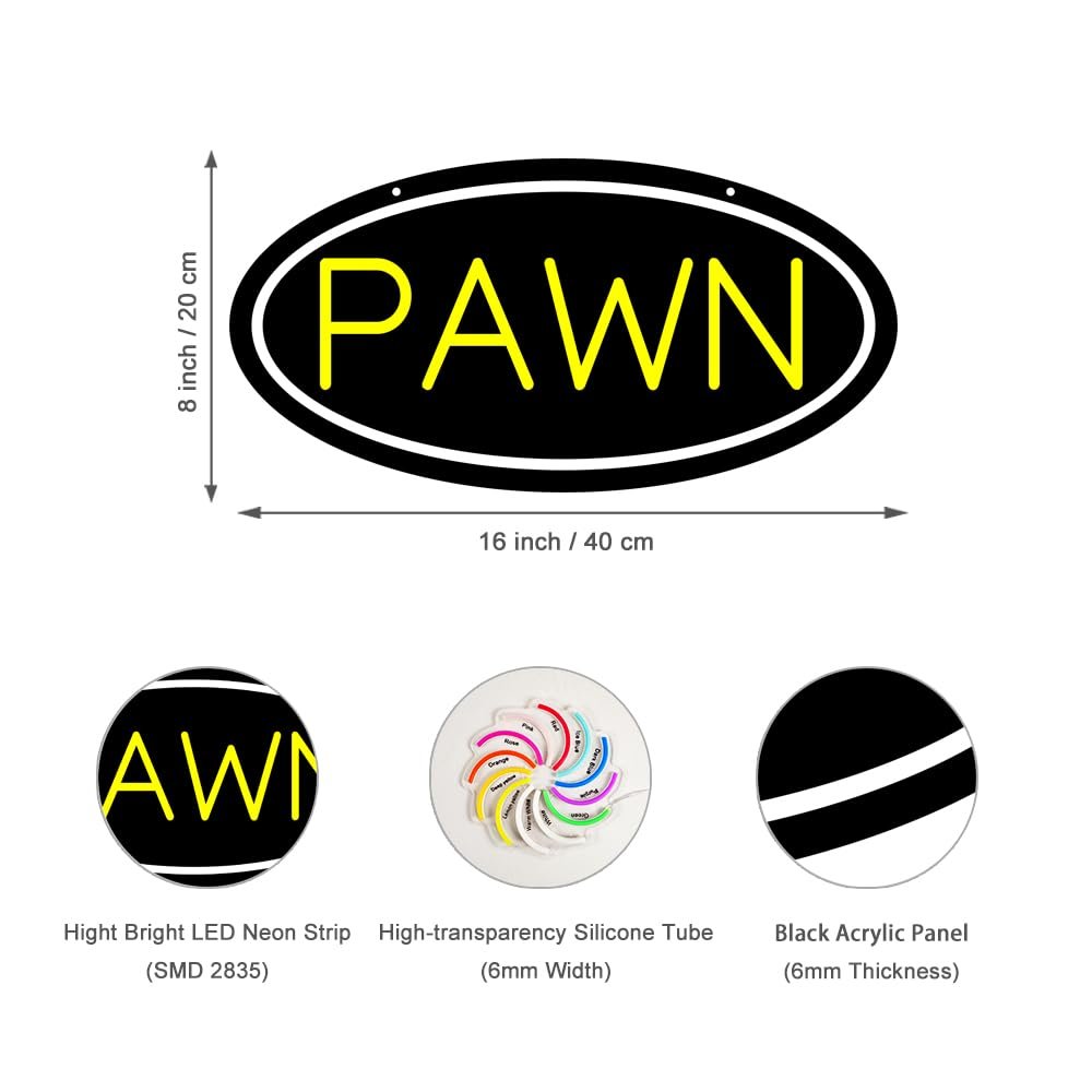 LED Pawn Neon Sign, 16"x8" - Image 2