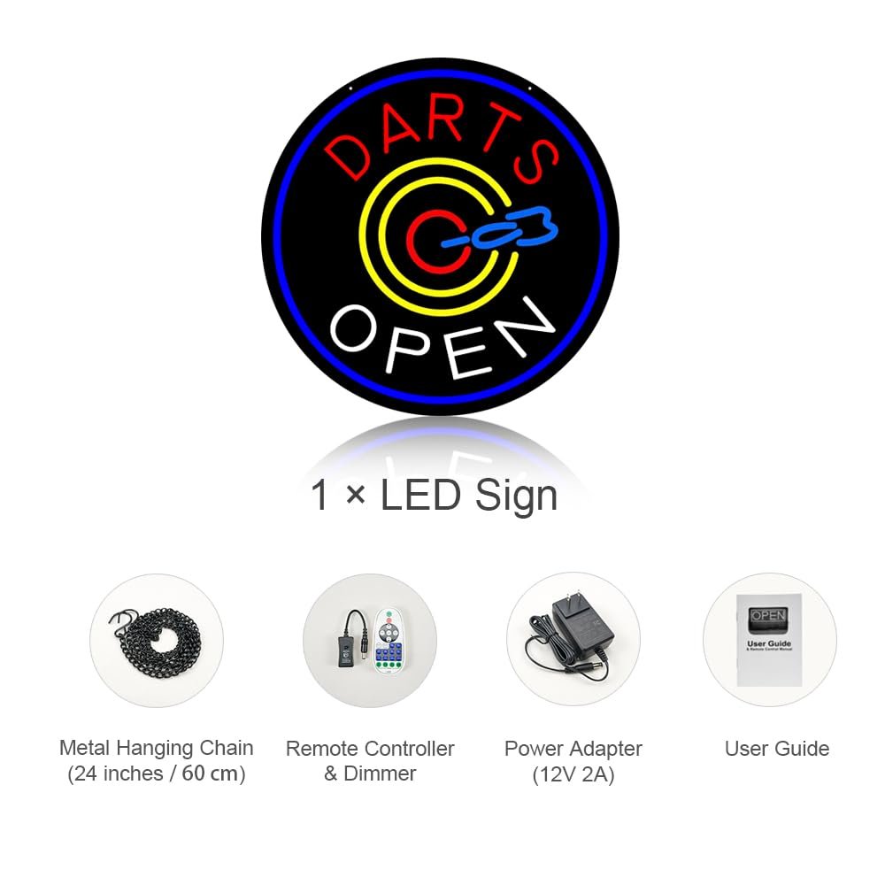 LED Darts Open Neon Sign, 20"×20" - Image 4