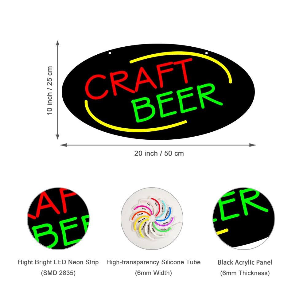 LED Craft Beer Neon Sign, 20"x10" - Image 3