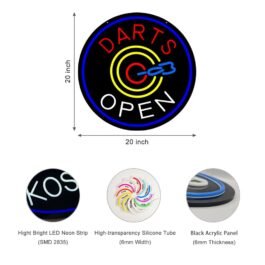 LED Darts Open Neon Sign, 20″×20″
