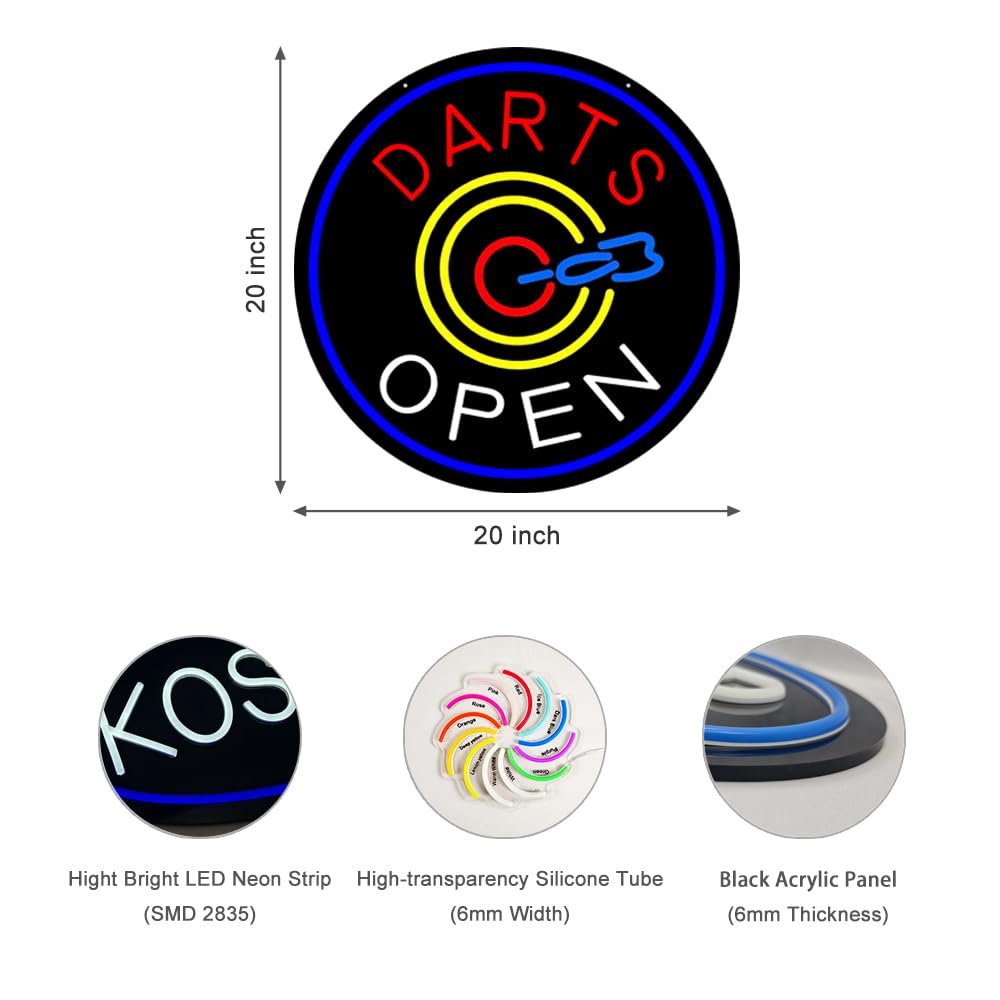 LED Darts Open Neon Sign, 20"×20" - Image 2