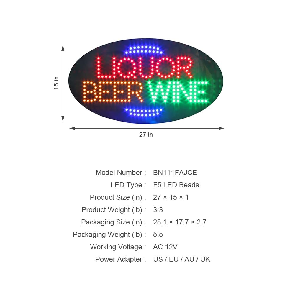 LED Liquor Sign, 27"x15" - Image 4