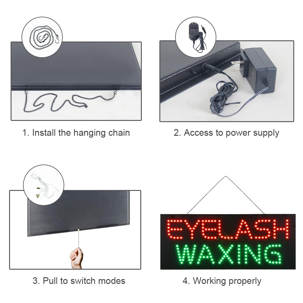 LED Eyelash Waxing Sign, 27"x11" - Image 6