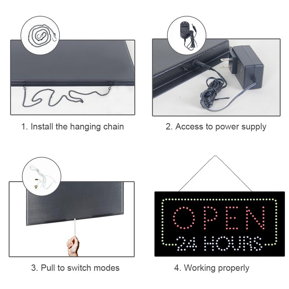LED Open 24 Hours Sign, 19"×9.5" - Image 5