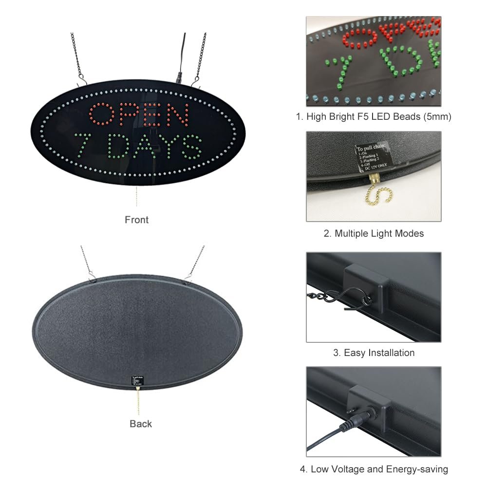 Open 7 Days LED Sign, 19"x9.5" - Image 4