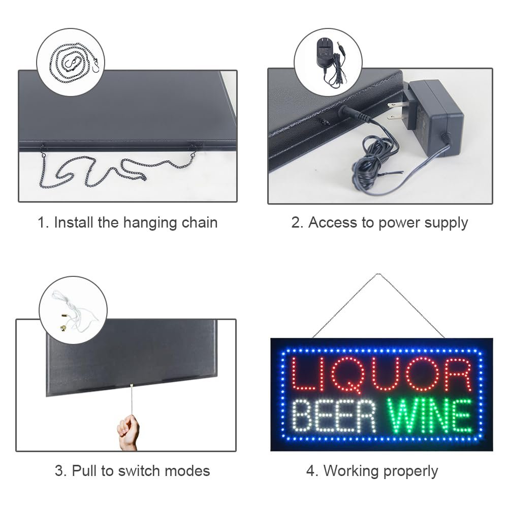 LED Liquor Wine Beer Sign, 24"x12" - Image 5