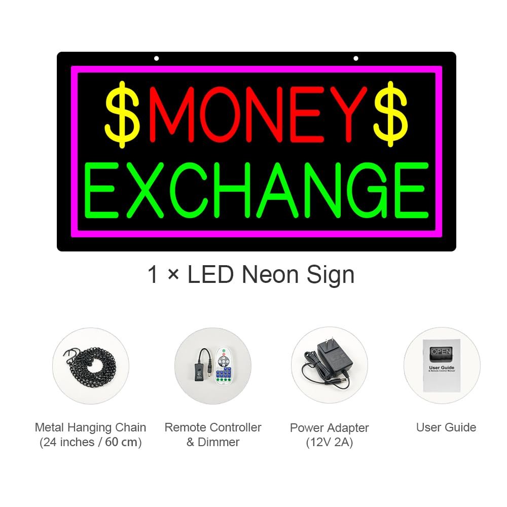 LED Money Exchange Neon Sign, 20"x10" - Image 3