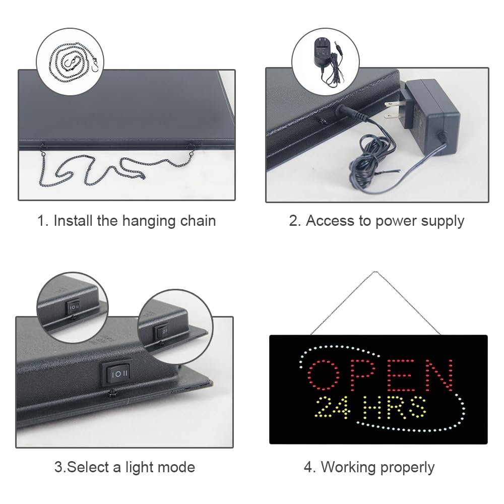 LED Open 24 HRS Sign, 19"×9.5" - Image 5