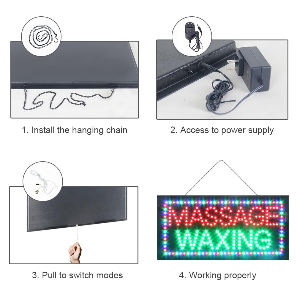 LED Massage Waxing Sign, 24"x12" - Image 5