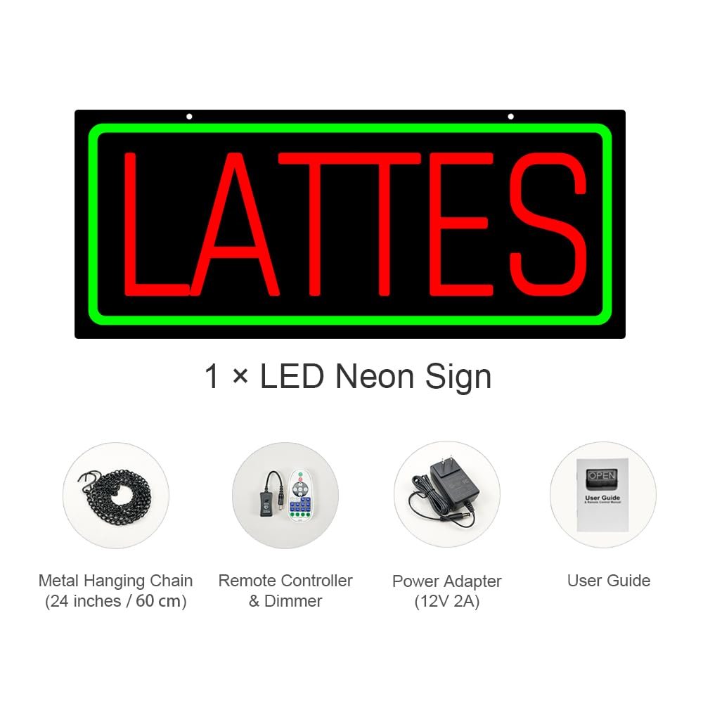 LED Lattes Neon Sign, 20"x8.3" - Image 3