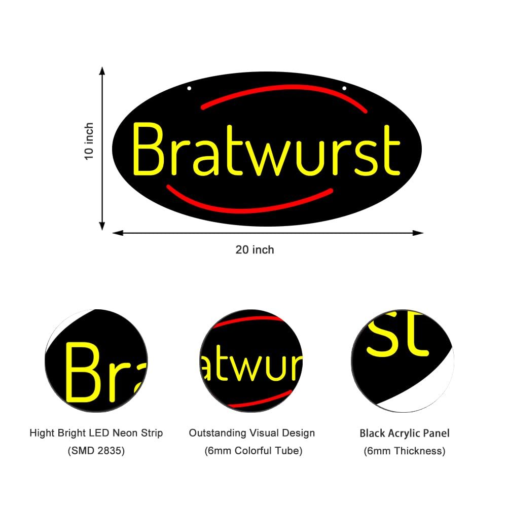 LED Bratwurst Neon Sign, 20"x10" - Image 2