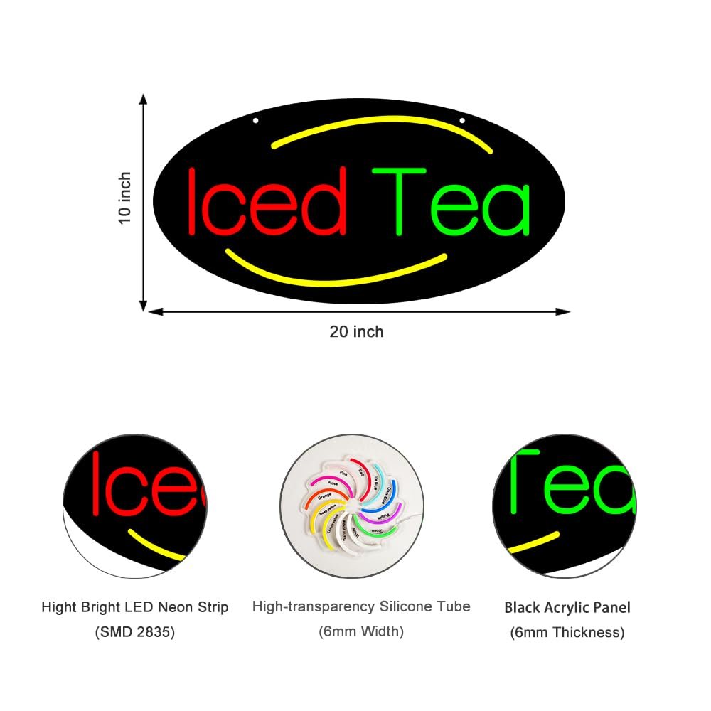 LED Iced Tea Neon Sign, 20"x10" - Image 3