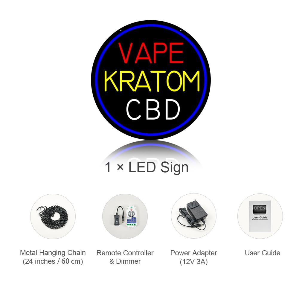 LED Vape Kratom CBD Neon Sign, 16"x16" - Image 6
