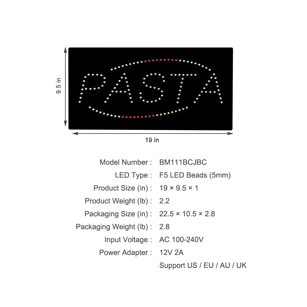 LED Pasta Sign, 19"x9.5" - Image 4