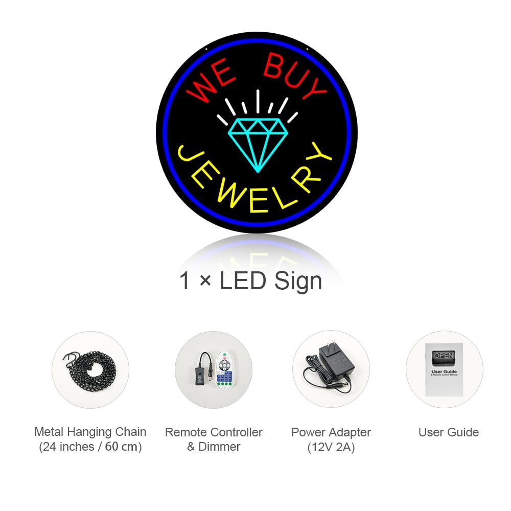 LED We Buy Jewelry Neon Sign, 20"x20" - Image 5