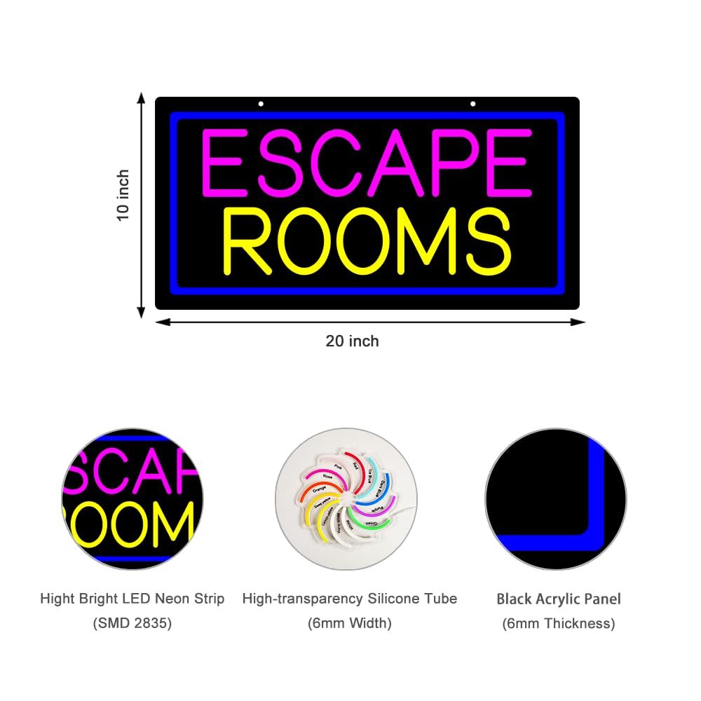 LED Escape Rooms Neon Sign, 20"x10" - Image 2