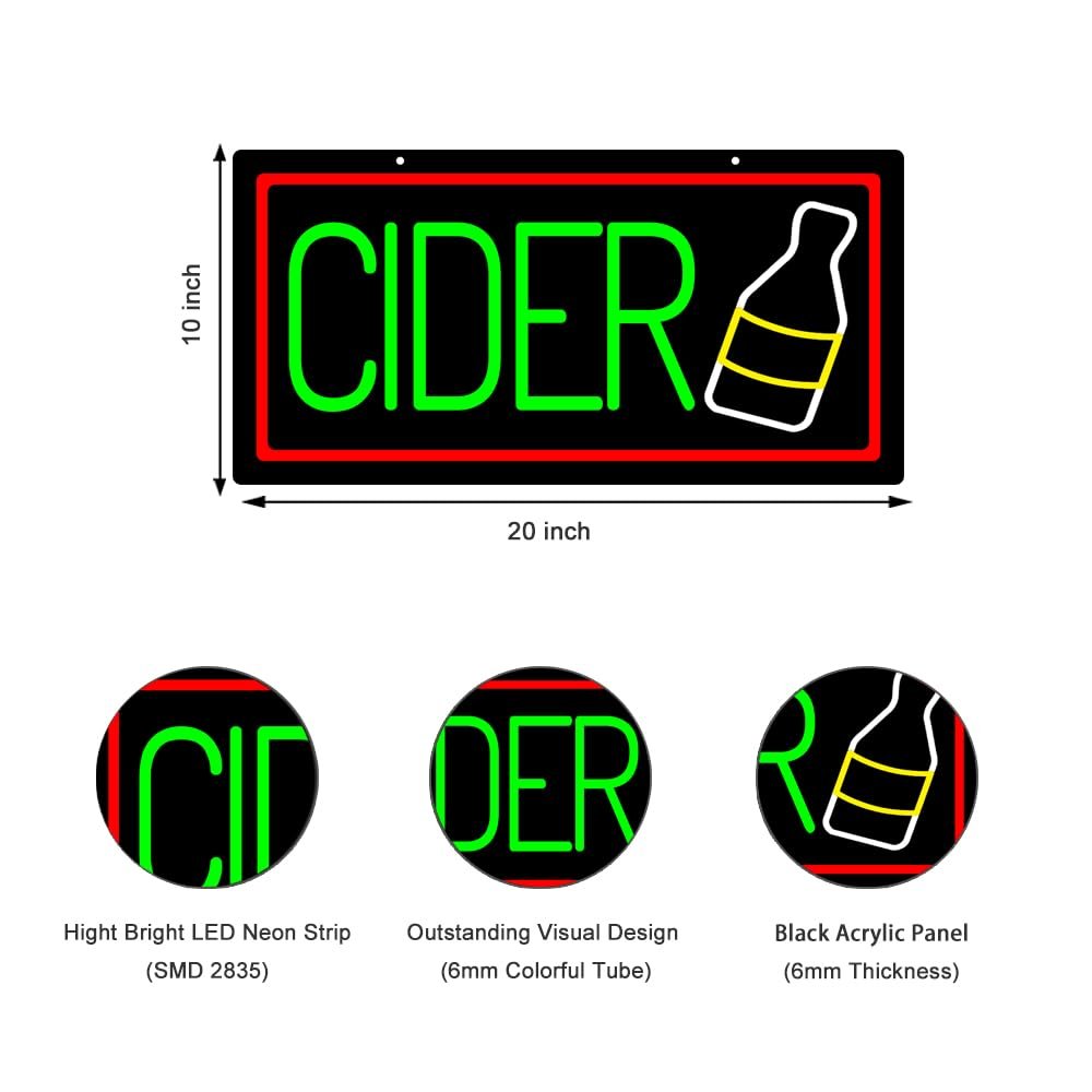 LED Cider Neon Sign, 20"x10" - Image 3