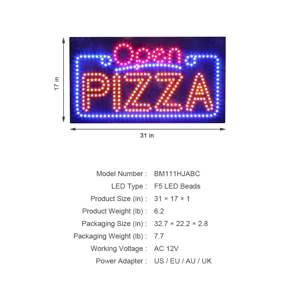 LED Open Pizza Sign, 31"x17" - Image 5